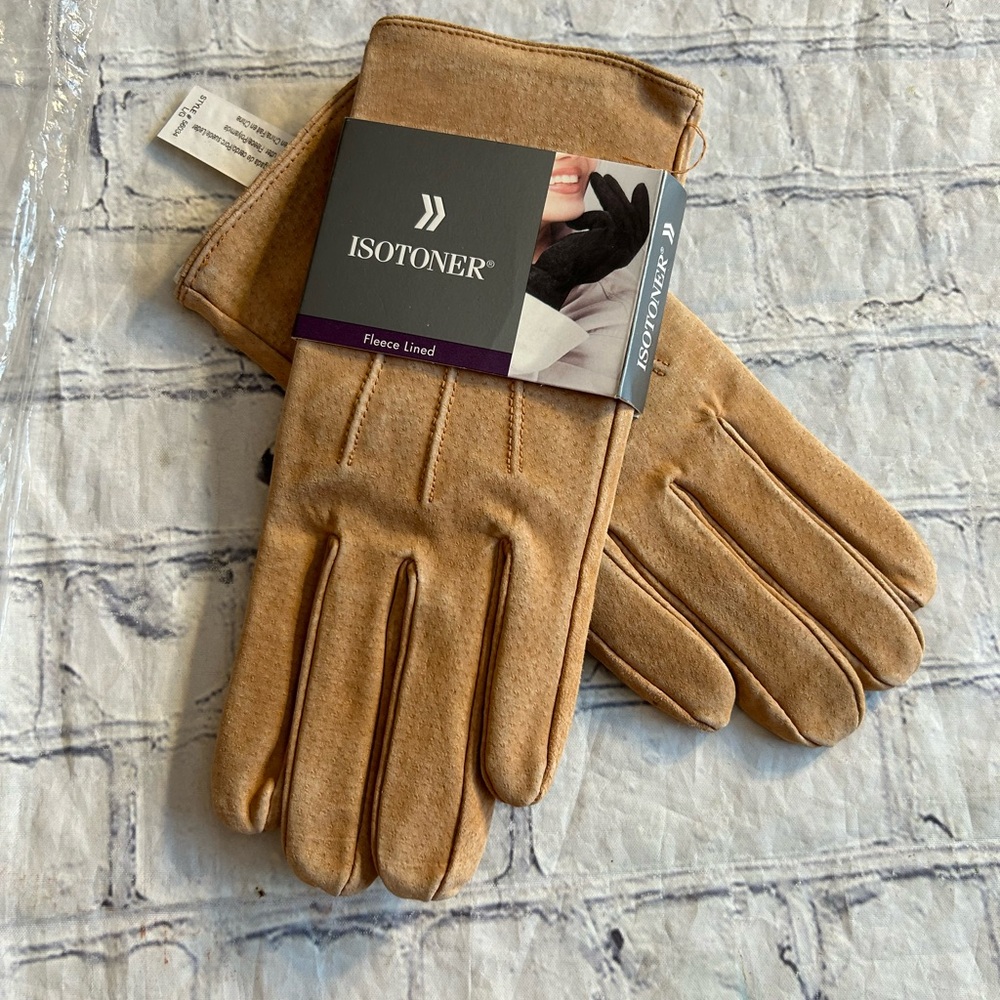 ISOTONER VINTAGE TAN SUEDE WOMEN’S GLOVES FLEECE LINED SIZE LARGE